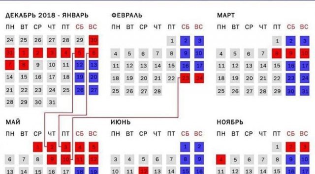 Calendar of russian vacations 2019